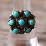 Vintage Sterling Old Pawn Turquoise Cluster Ring 8