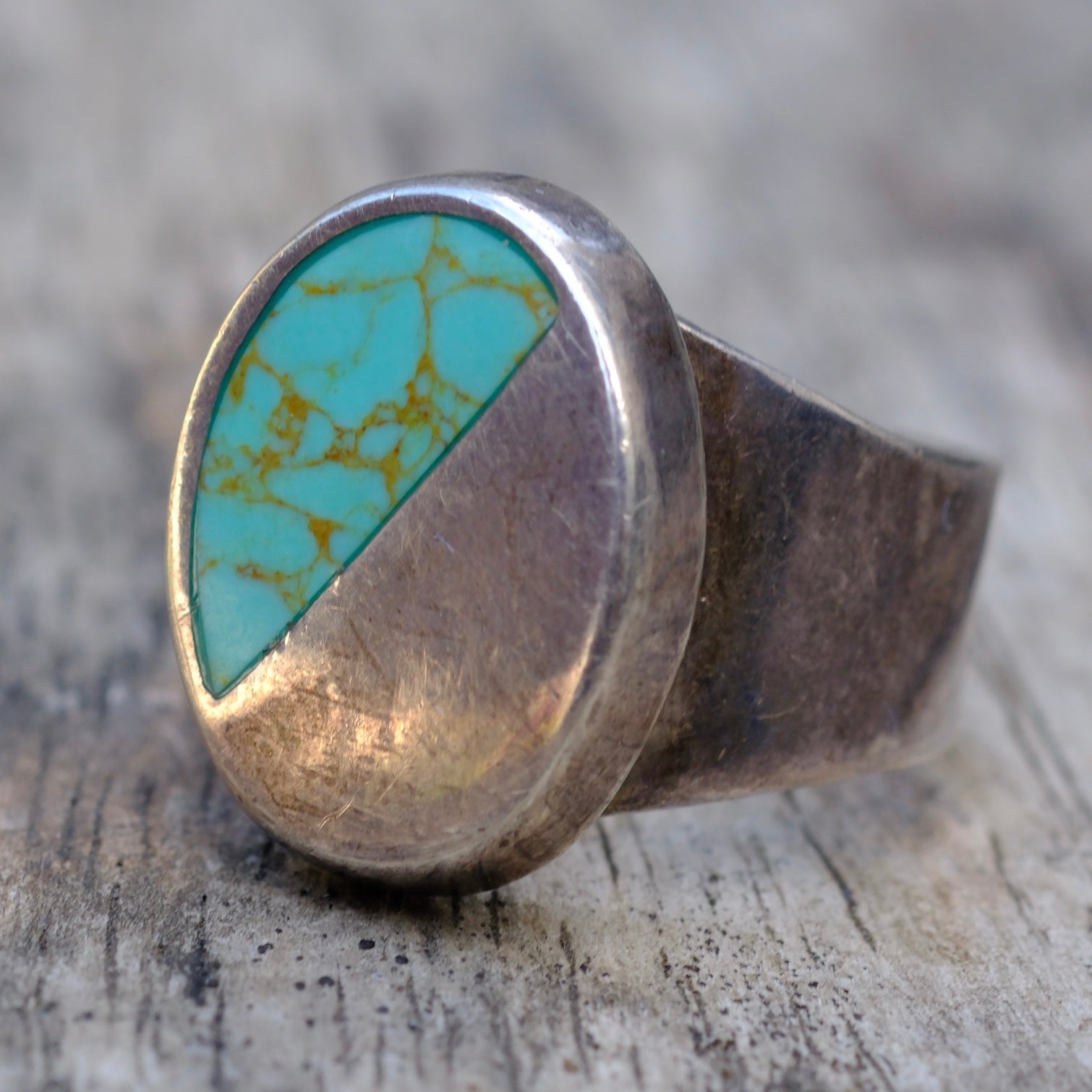 Vintage Sterling Turquoise Signet Ring 8