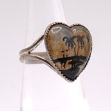 Vintage Sterling Painted Butterfly Wing Heart Ring 3.75