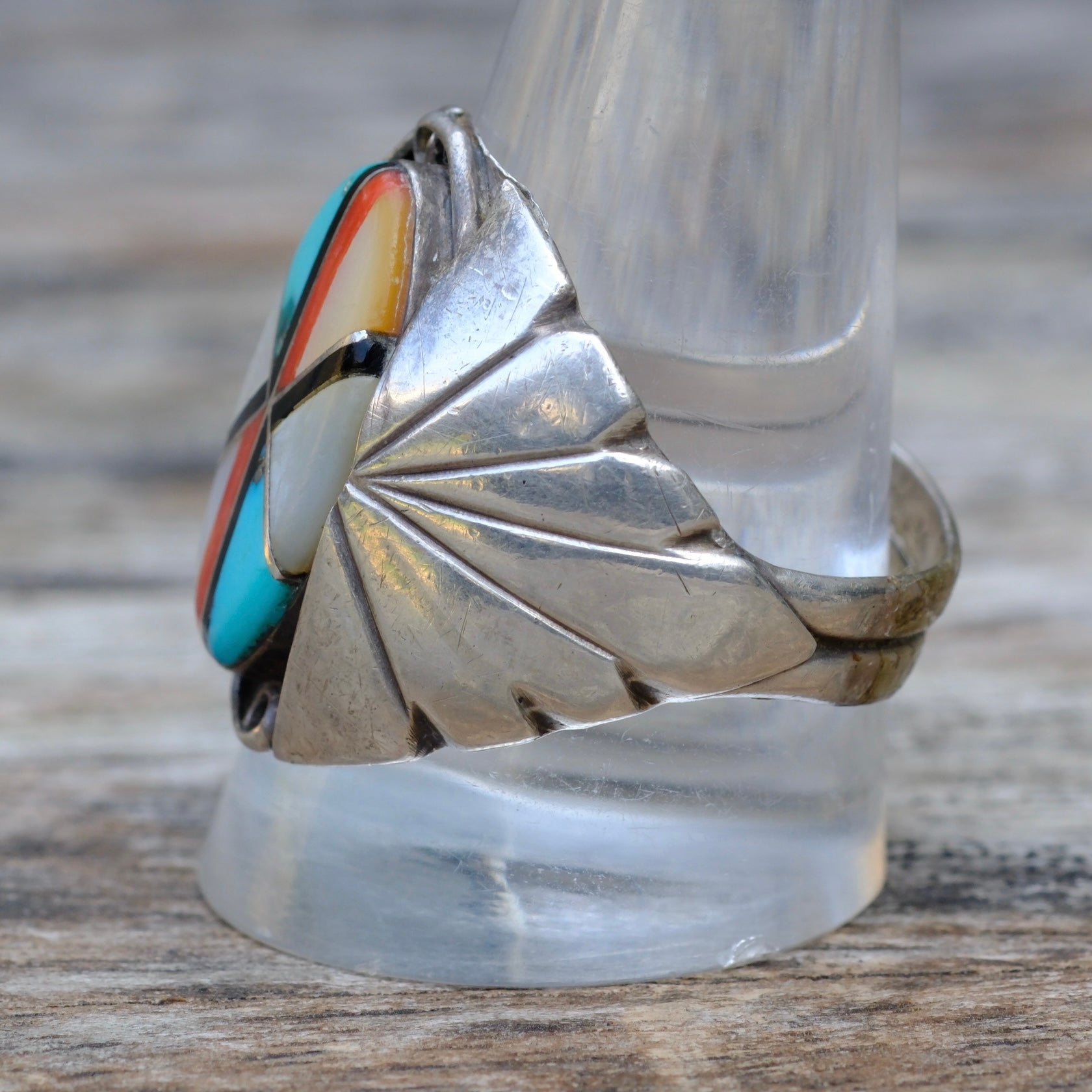 Vintage Sterling Zuni Inlay Ring 11.75