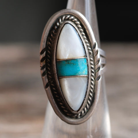 Vintage Sterling Multistone Inlay Ring 5.25