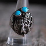 Vintage Sterling Double Turquoise Bear Ring 9.25