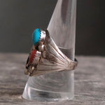 Vintage Sterling Turquoise and Coral Ring 9.25
