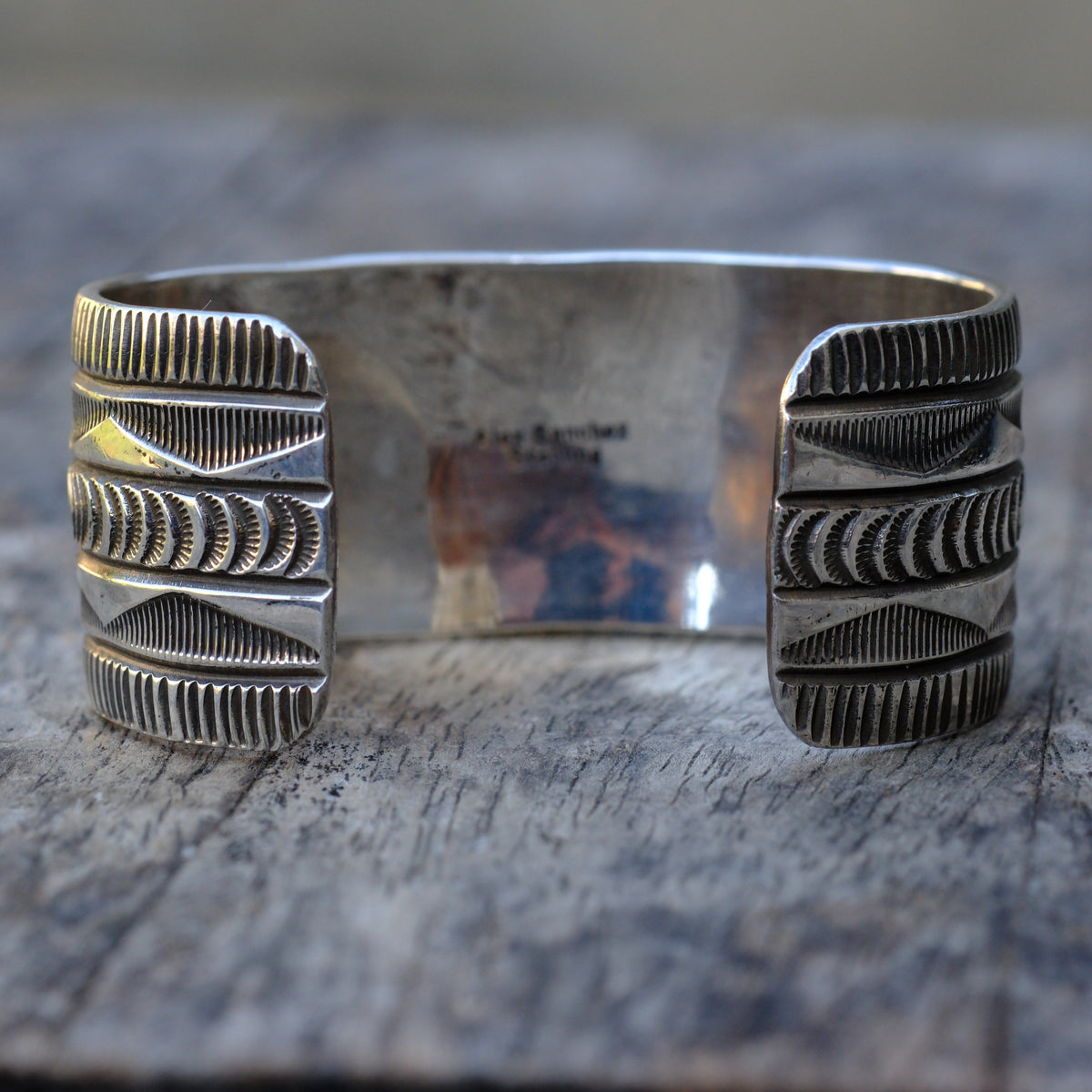 Alex Sanchez Sterling Silver Stamped Kingman Turquoise Cuff Bracelet