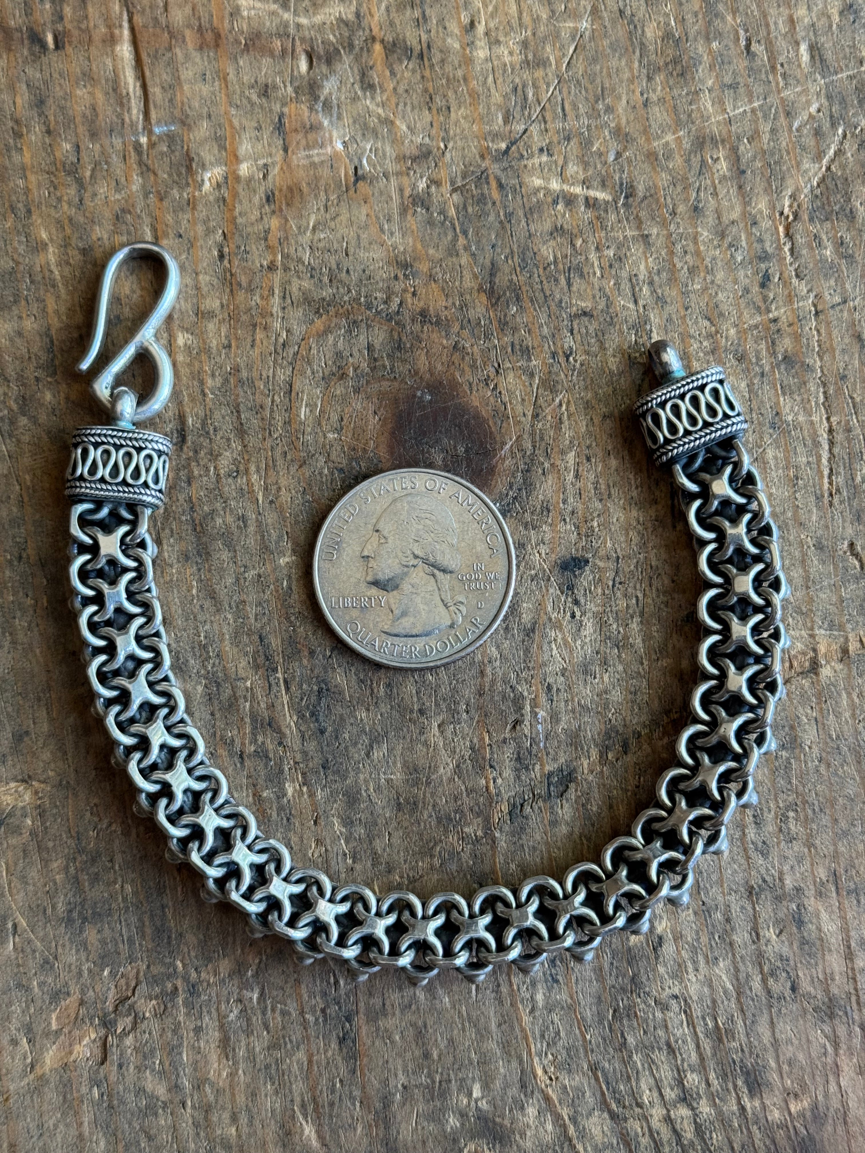 Vintage Sterling Silver Rosette Link Bracelet 7.75"