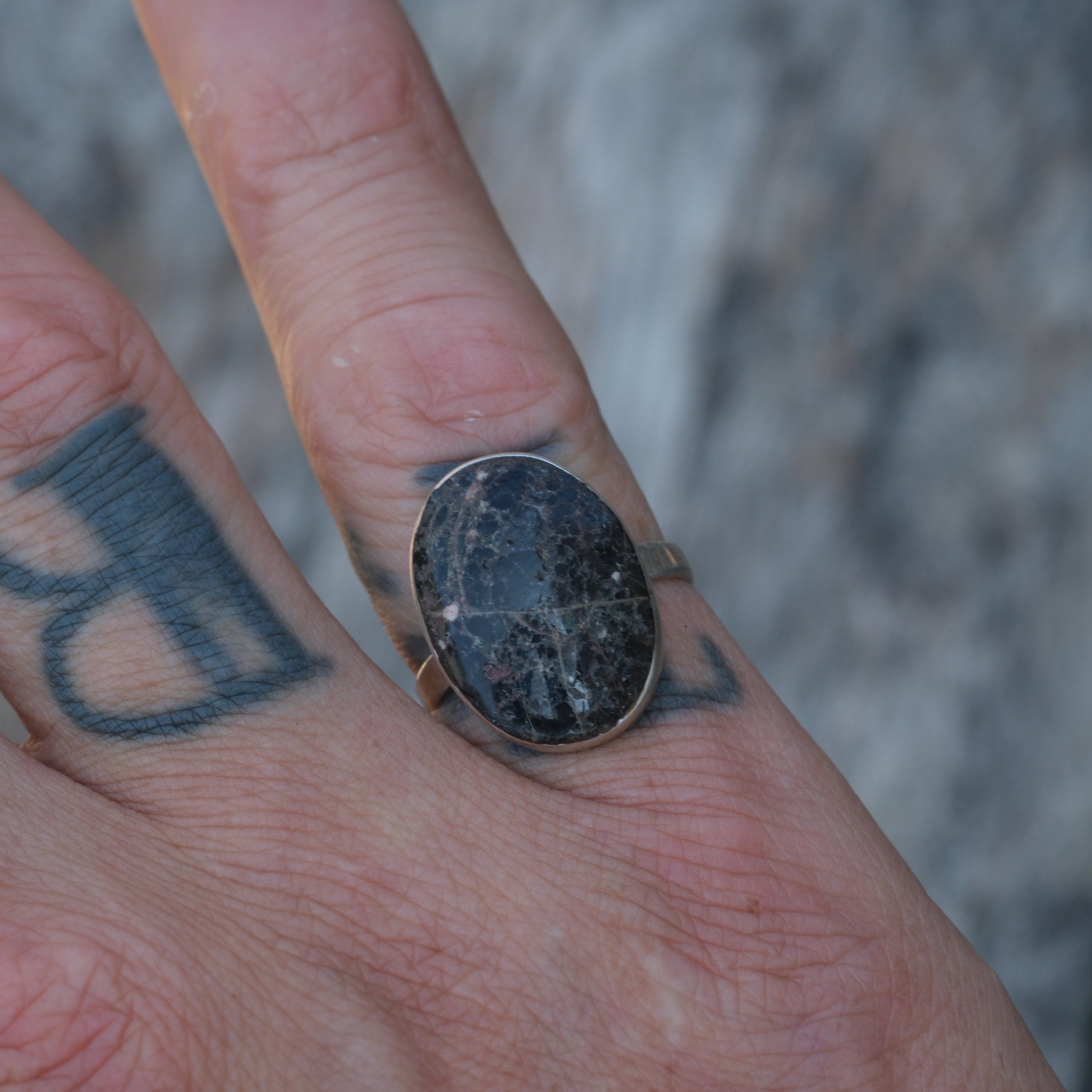 Vintage Sterling Obsidian Ring 6.25