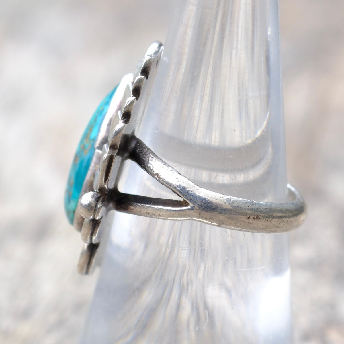 Vintage Sterling Turquoise Feather Ring 6.5