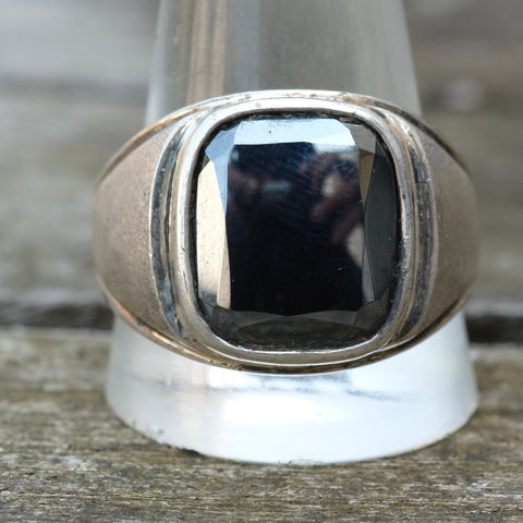 Vintage Sterling Hematite Signet Ring 13.5