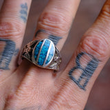 Vintage Sterling Crushed Turquoise Inlay Thunderbird Ring 13