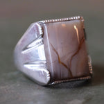 Vintage Sterling Agate Mid Century Signet Ring 14.75