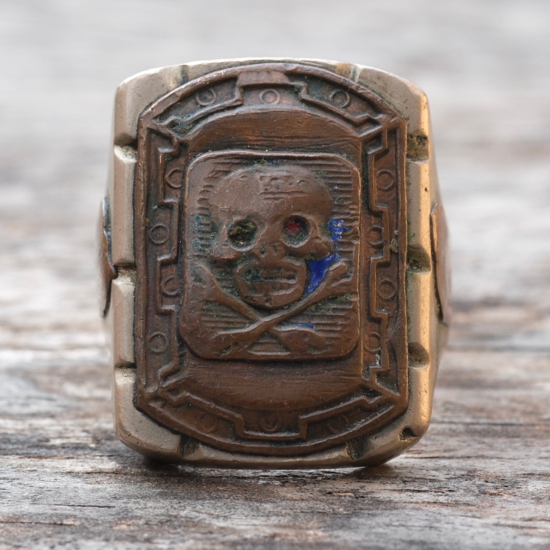 Antique Mexican Biker Skull Souvenir Ring 12
