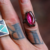 Vintage Sterling Red Glass and CZ Ring 3.75