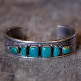 R. Bennet Sterling Stamped 6-Stone Turquoise Cuff Bracelet 6.75"
