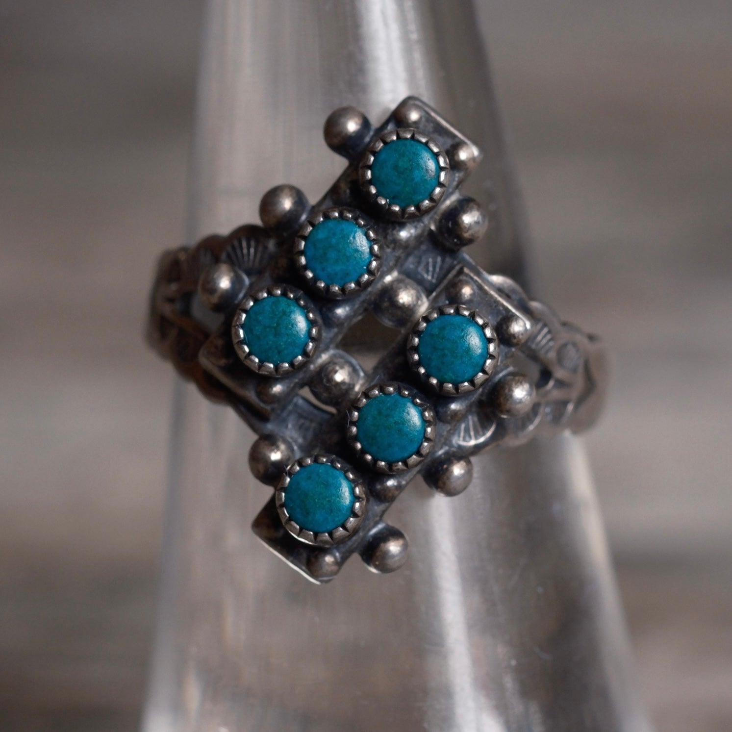 Vintage Sterling Snake Eye Turquoise Cluster Ring 6