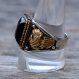Vintage Sterling and Copper Onyx Ring 10.75