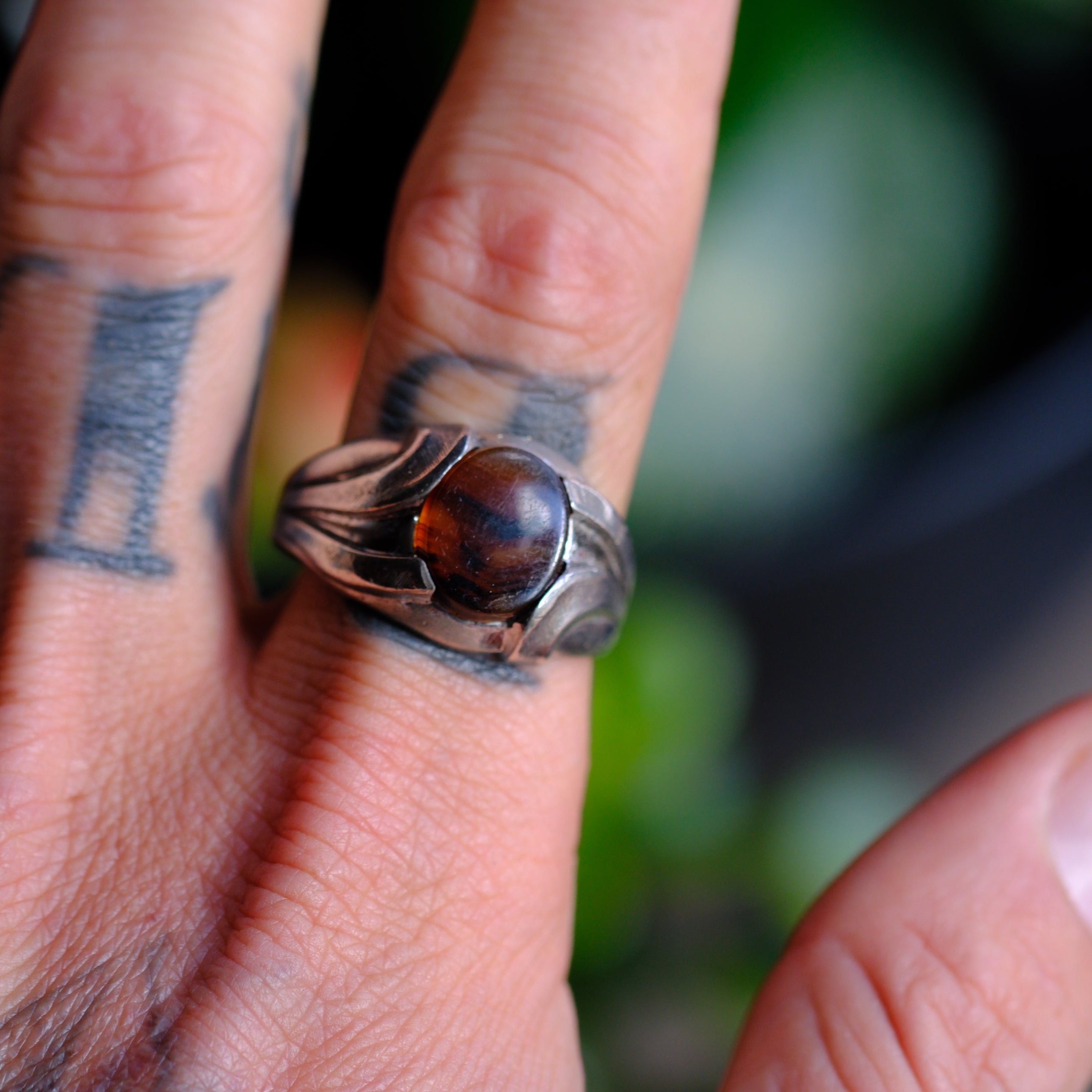 Vintage Sterling Agate Signet Ring 11.75