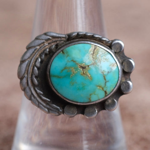 Vintage Sterling Turquoise Feather Ring 8.75