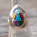 Vintage Sterling Multistone Inlay Ring 7