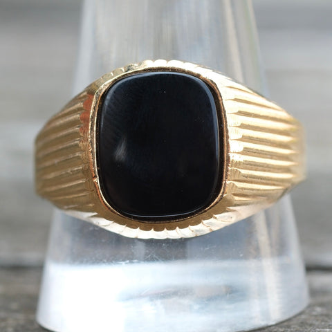 Vintage Gold Plated Onyx Signet Ring 12.5