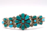 Mid Century Vintage Sterling Turquoise Cluster Cuff Bracelet