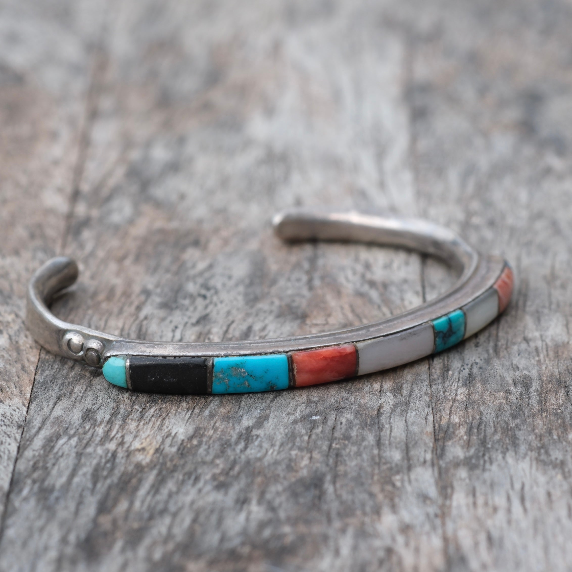 Vintage Sterling Zuni Inlay Cuff Bracelet