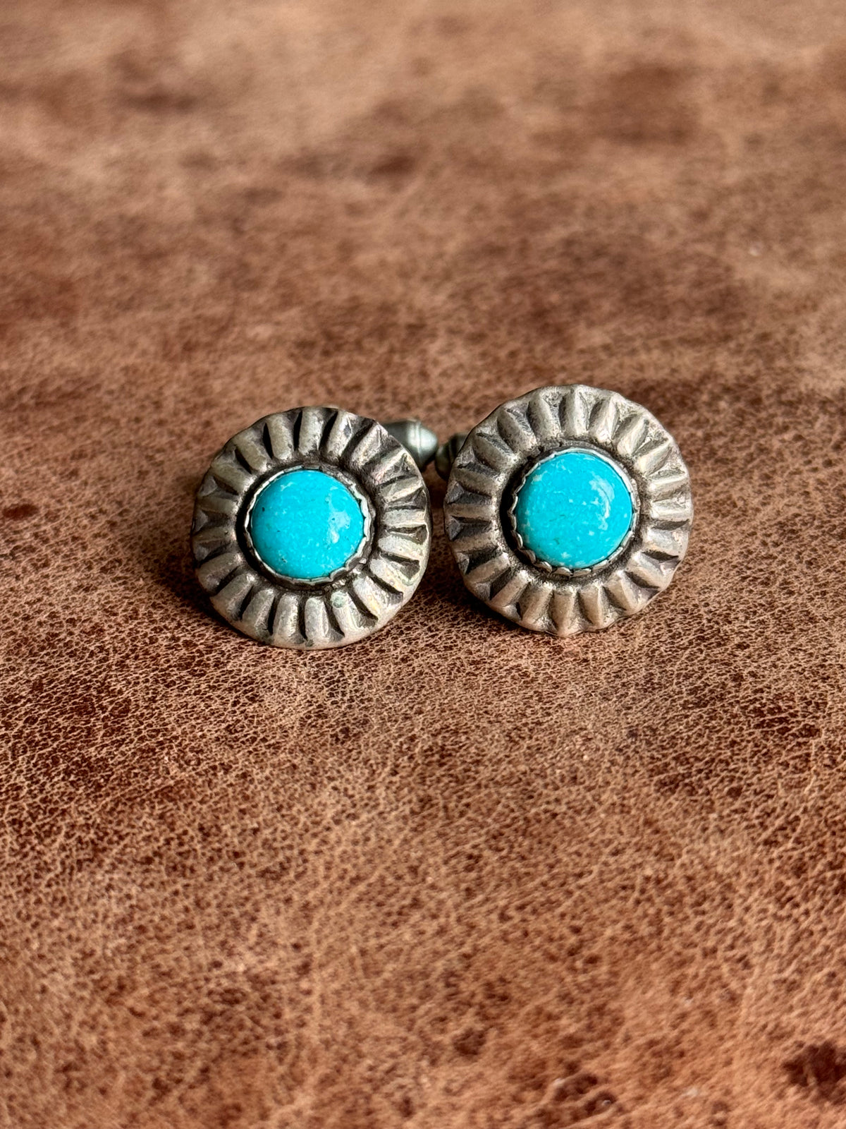 Vintage Sterling Silver Turquoise Concho Cufflinks