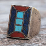 Vintage Sterling Multistone Inlay Ring 8.5