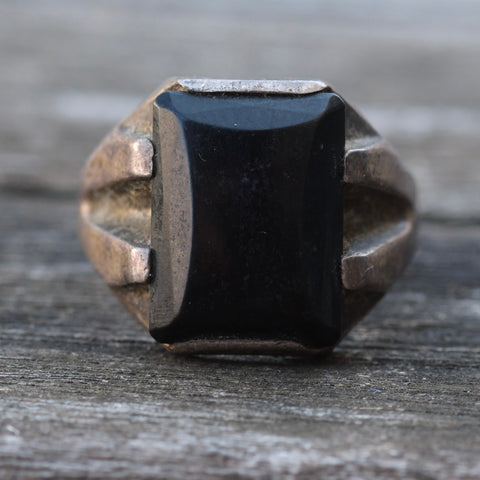 Vintage Sterling Onyx Signet Ring 10