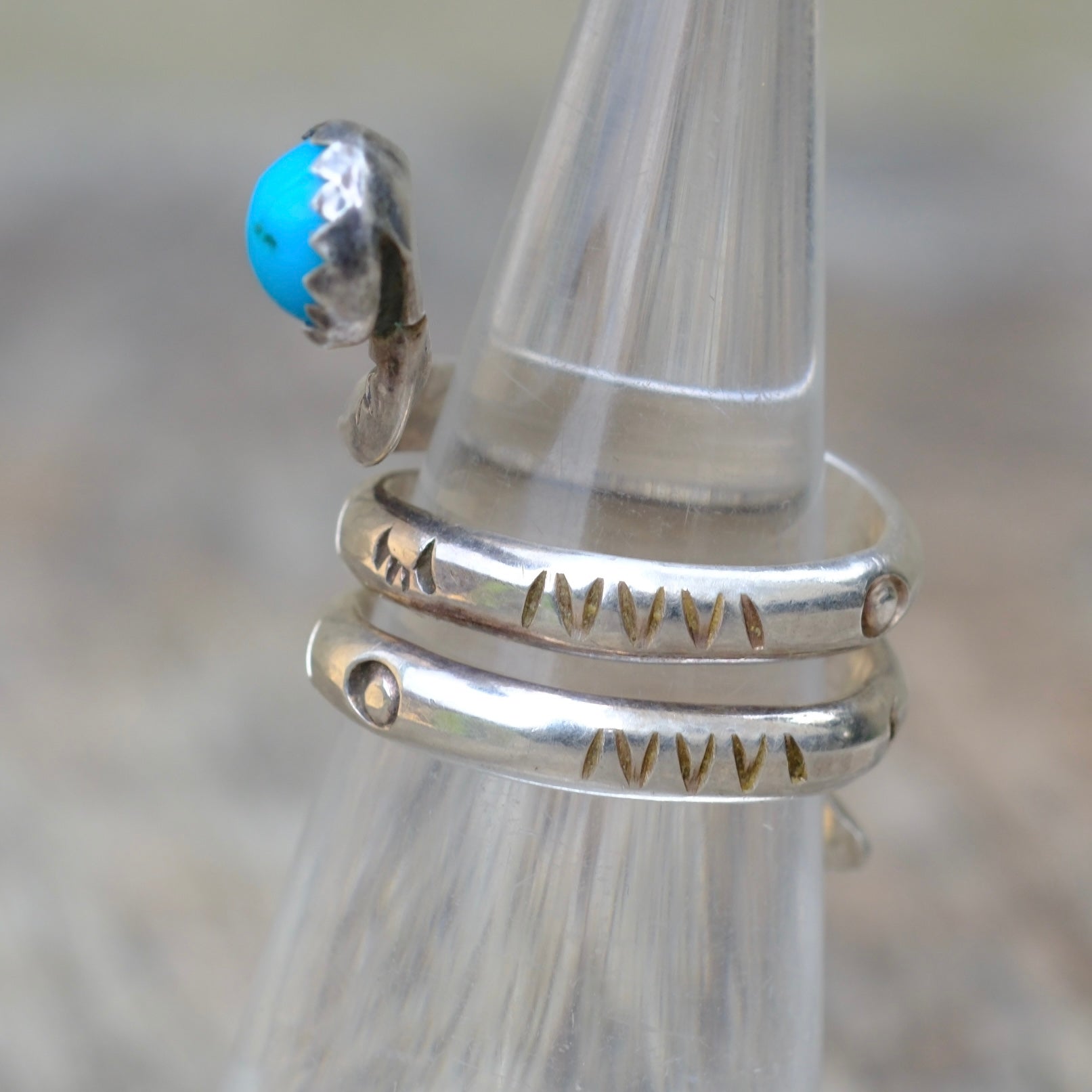 Vintage Sterling Stamped Turquoise Snake Ring 5