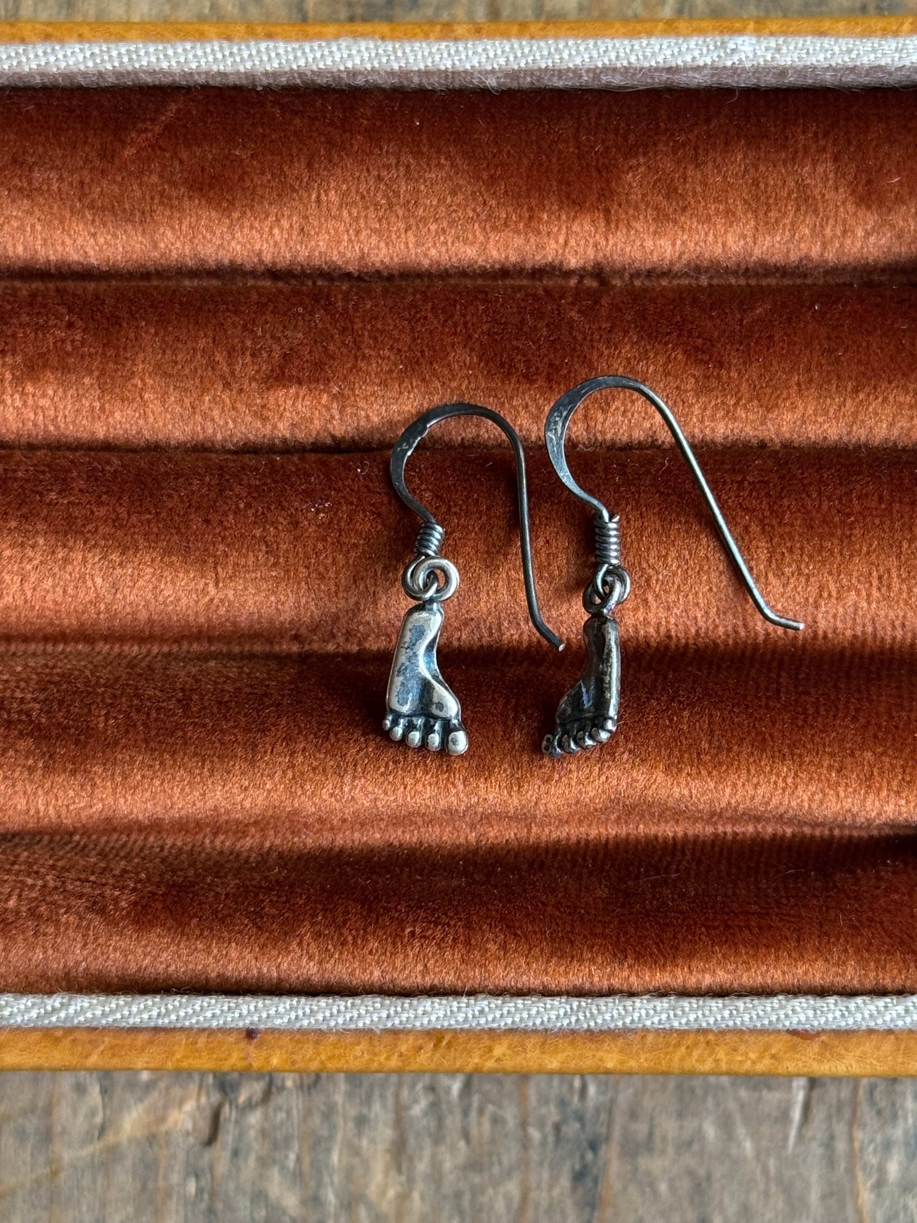Vintage Sterling Silver Feet Earrings