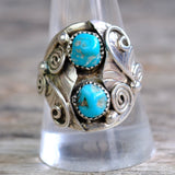 Vintage Sterling 2-Stone Turquoise Ring 10.25