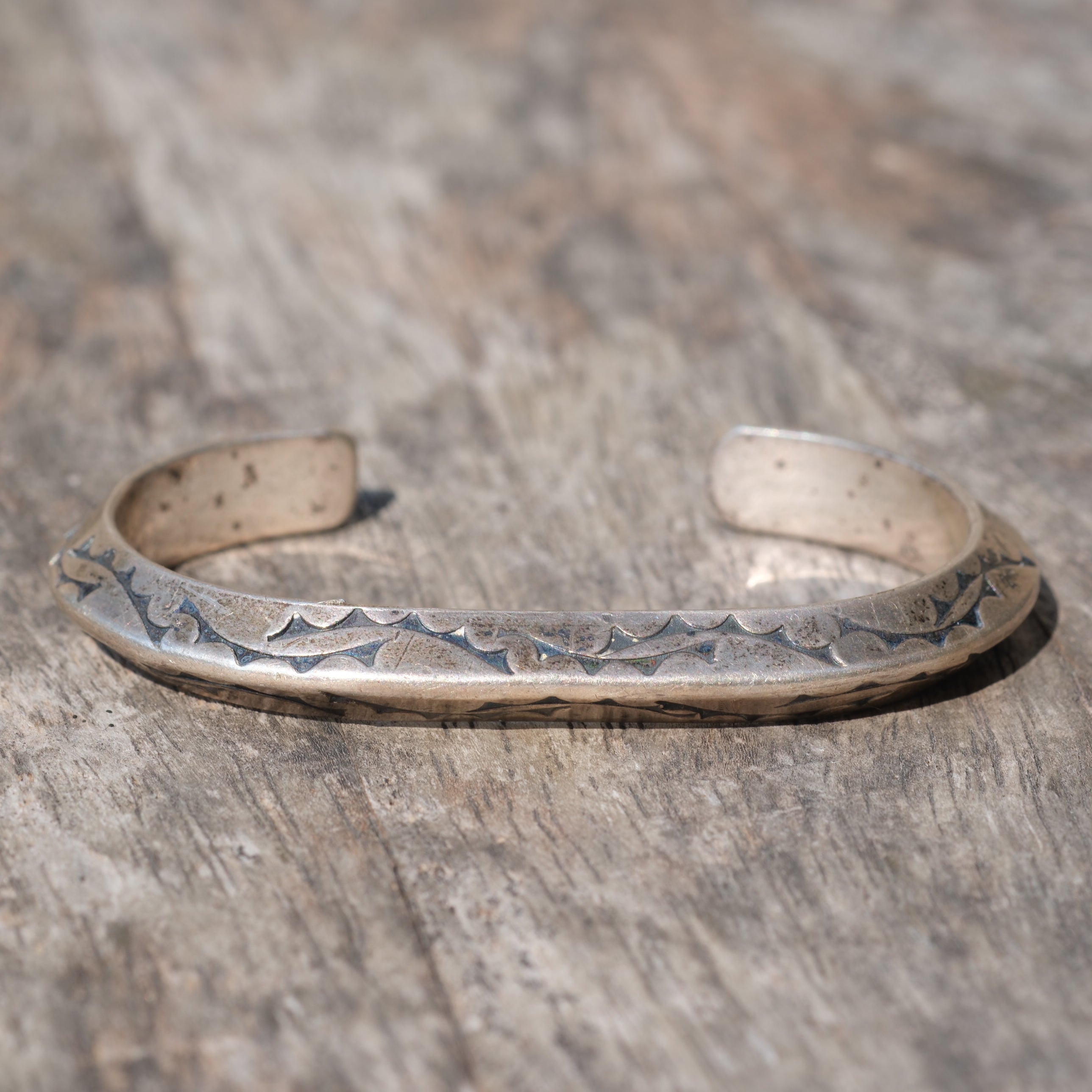 Vintage Sterling Silver Heavy Stamped Triangle Cuff