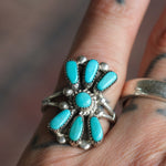 Vintage Sterling Turquoise Cluster Ring 7.25