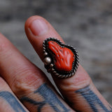 Vintage Sterling Coral Roper Ring 2.75