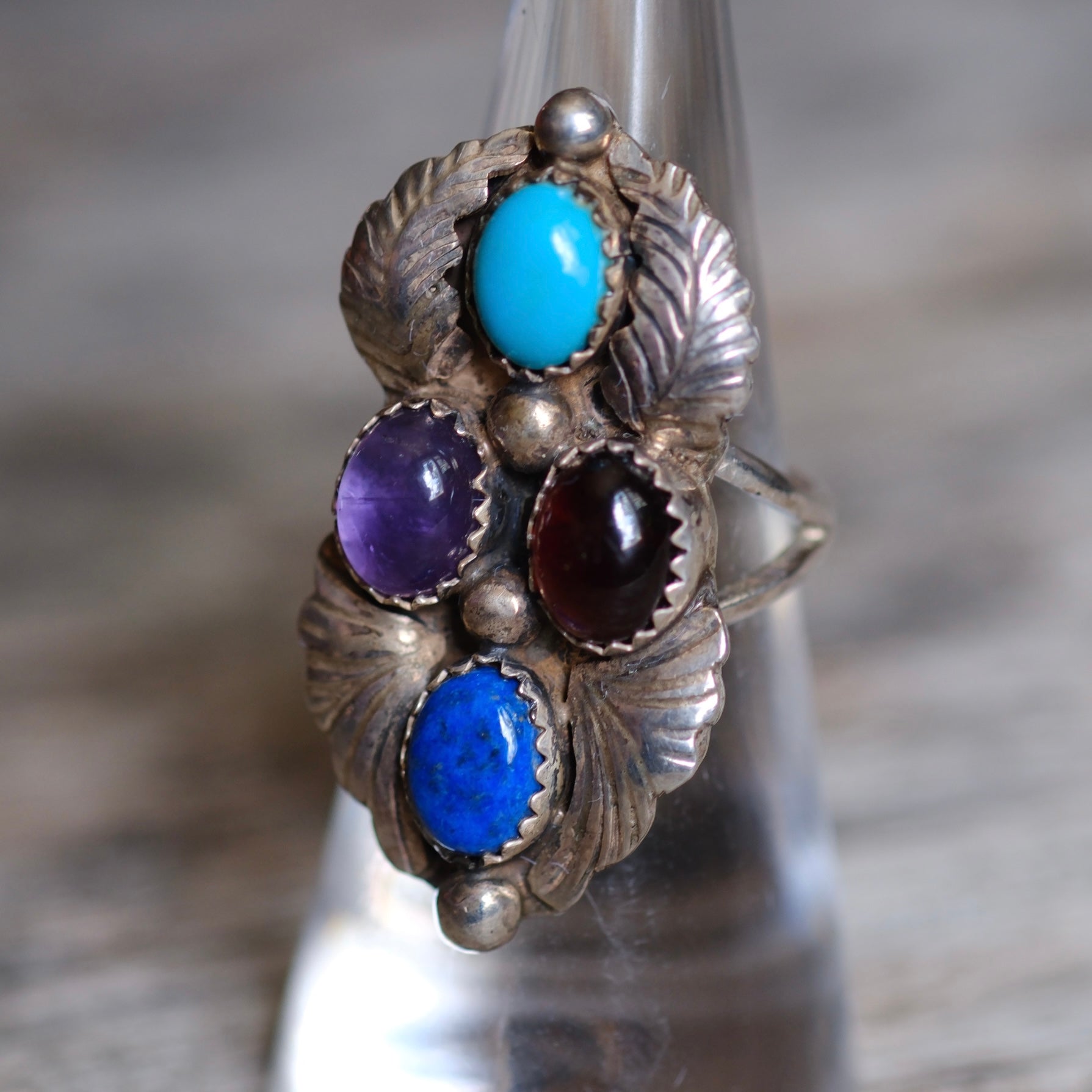 Vintage Sterling Multistone Cluster Feather Ring 6.75