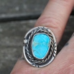 Vintage Sterling Turquoise Roper Ring 6.25
