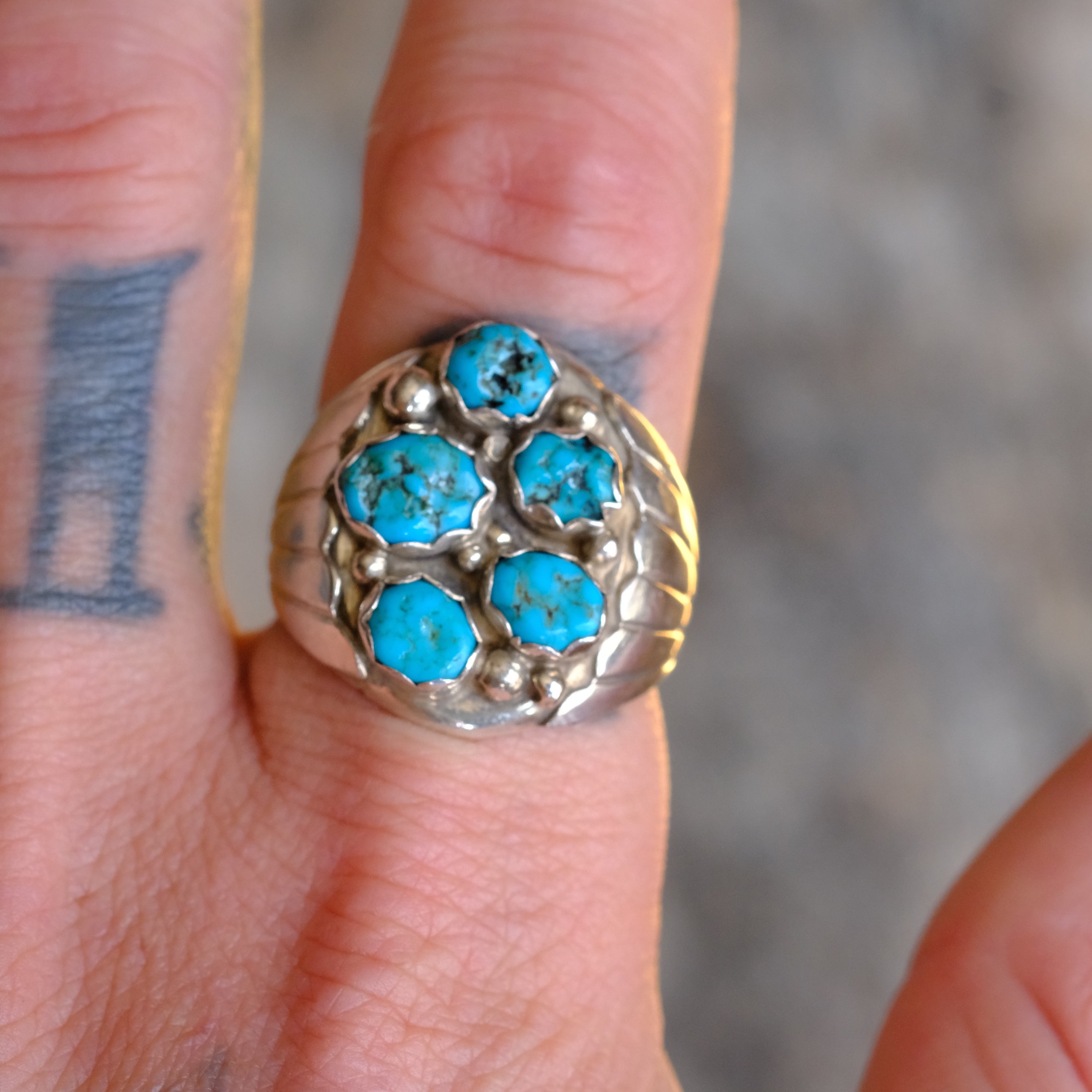 Vintage Sterling 5-Stone Turquoise Cluster Ring 10.5