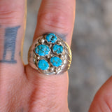 Vintage Sterling 5-Stone Turquoise Cluster Ring 10.5