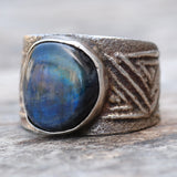 Vintage Sterling Sand Cast Labradorite Ring 10