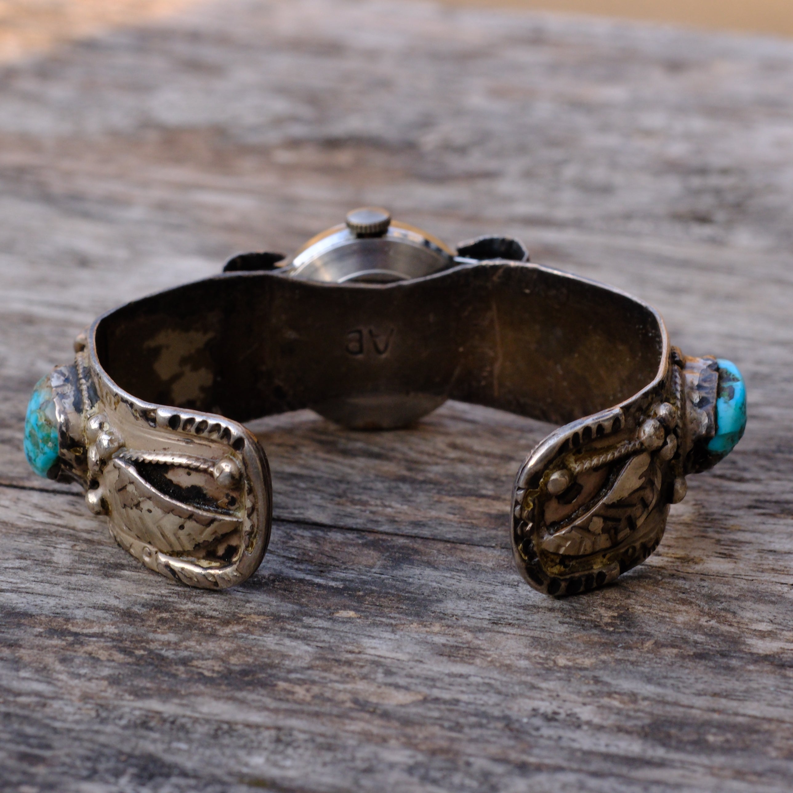Vintage Sterling Turquoise and Coral Cuff Watch Cuff Bracelet