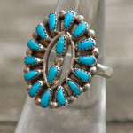 Vintage Sterling Turquoise Cluster Ring 6.25