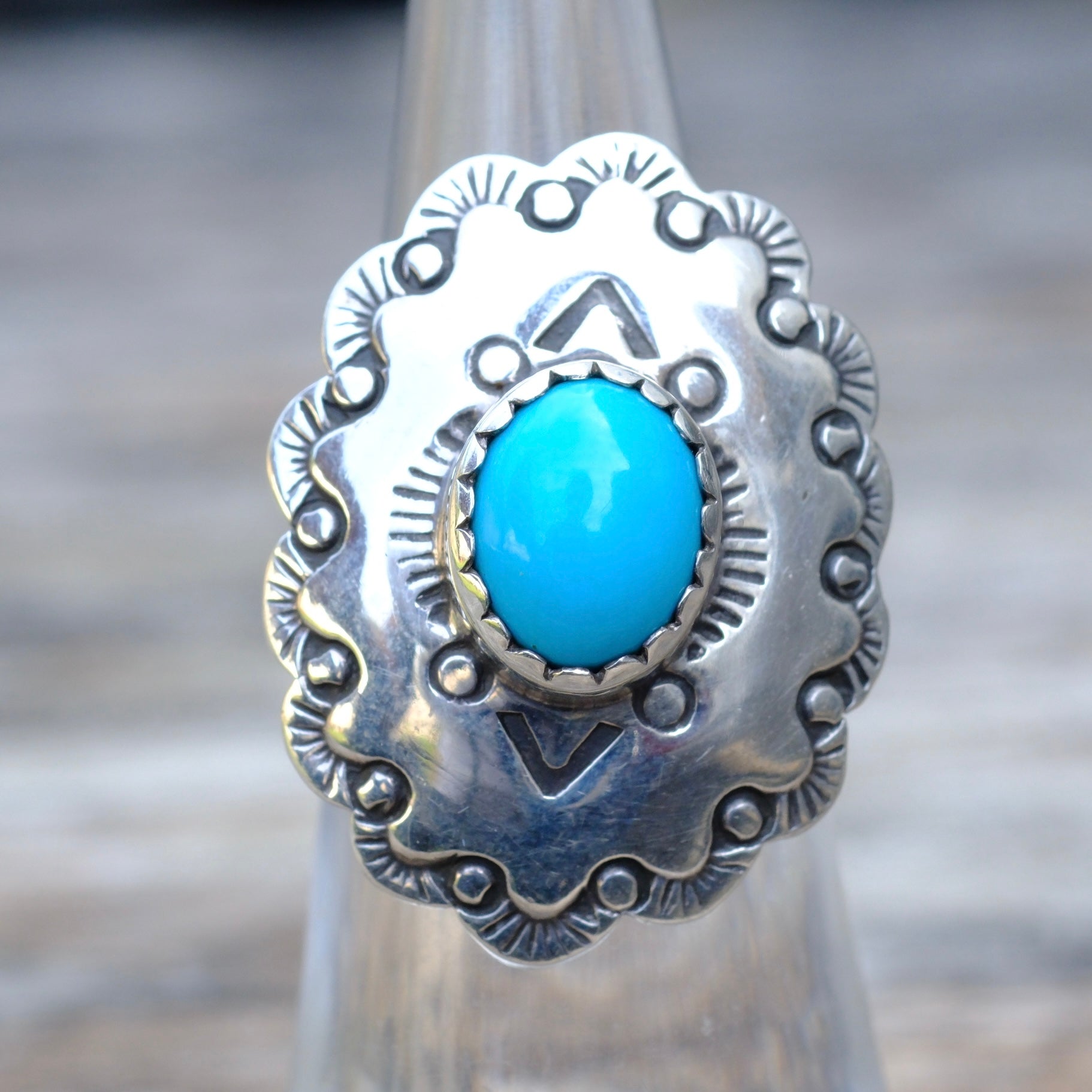 Vintage Sterling Turquoise Stamped Ring 5