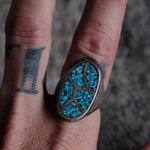 Vintage Sterling Crushed Turquoise Inlay Ring 10.5