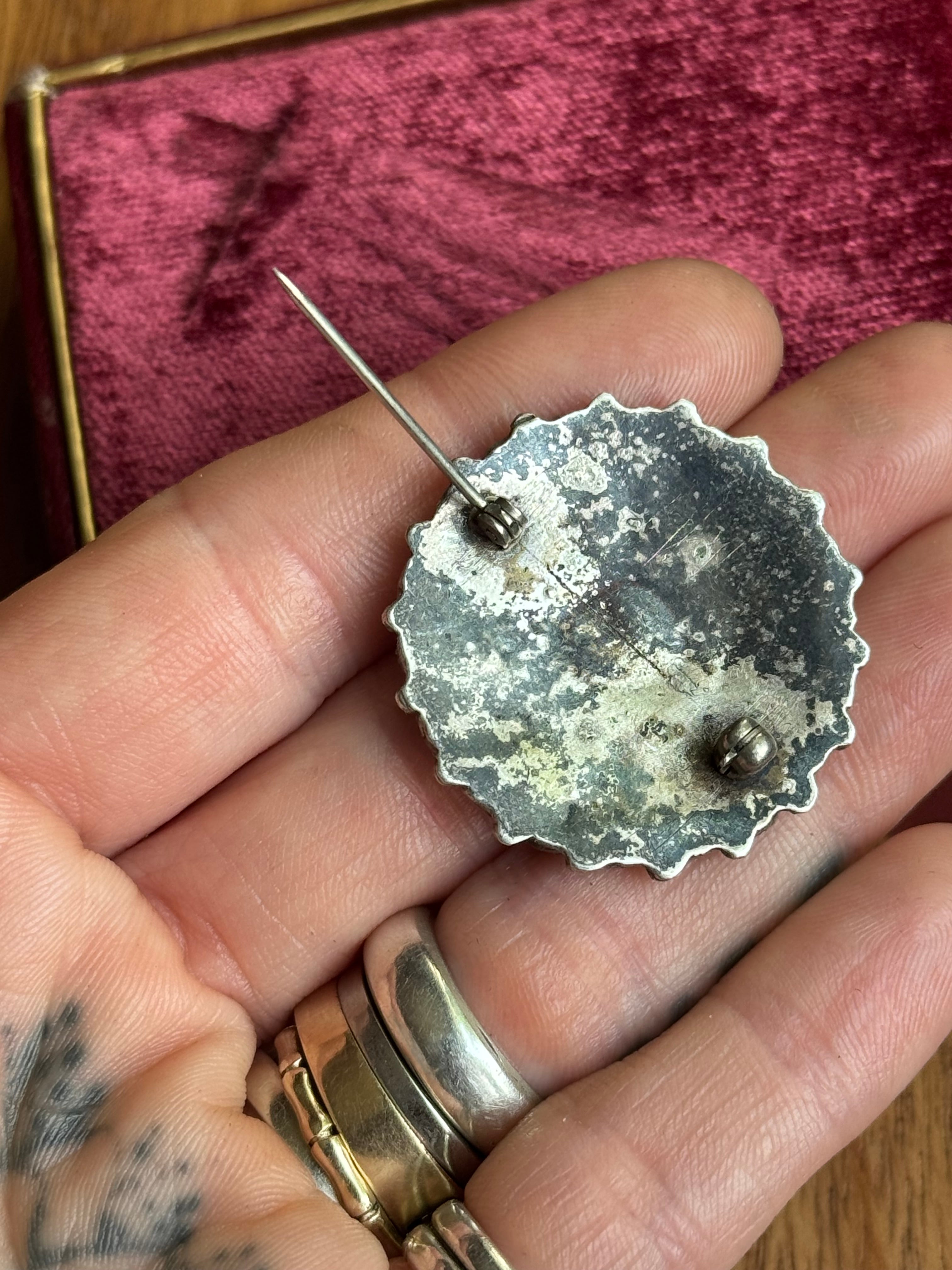 Vintage Sterling Silver Zuni Turquoise Cluster Pin