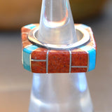 Vintage Sterling Jasper and Turquoise Inlay Band 5.25