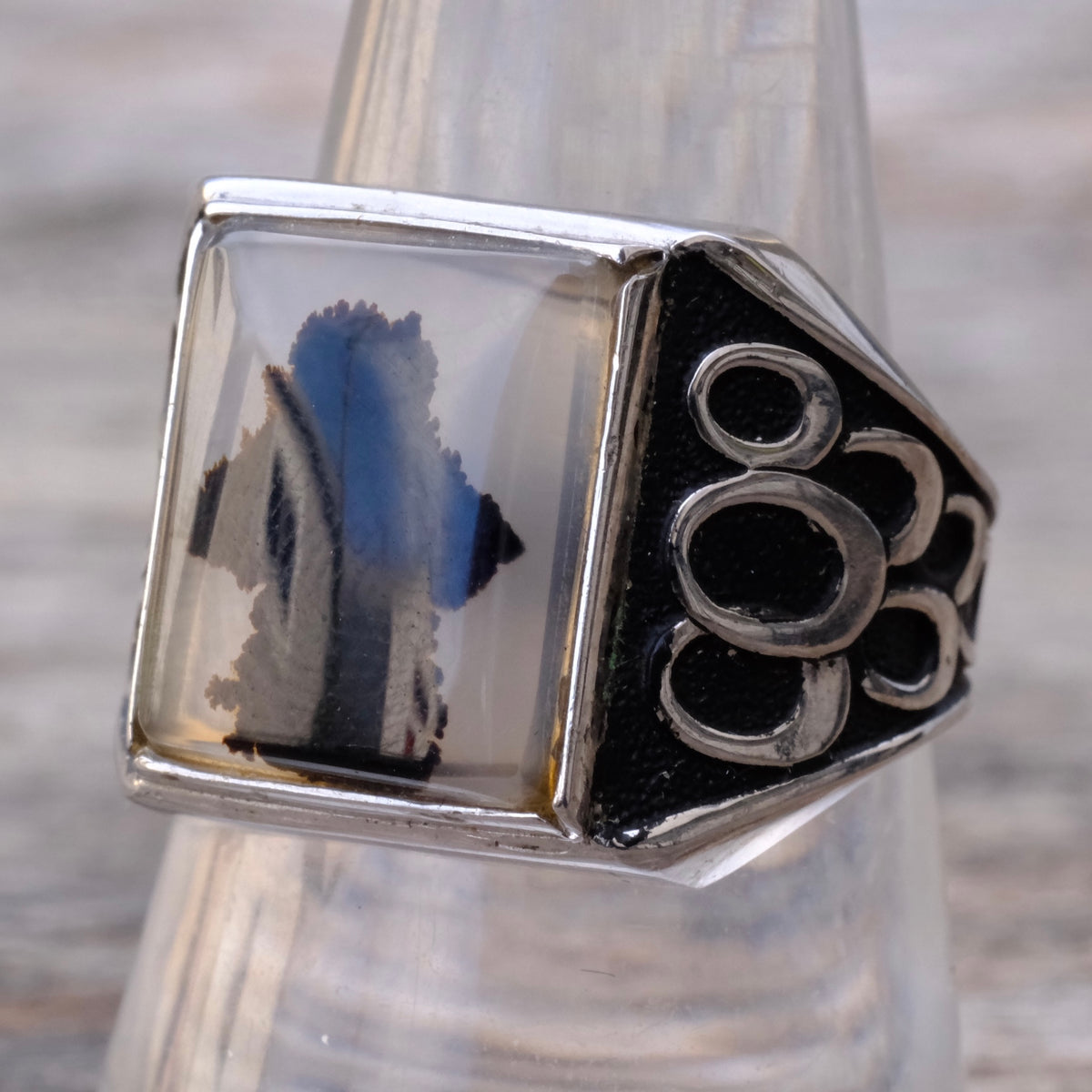 Vintage Sterling Agate Signet Ring 8.5
