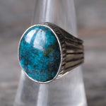 Vintage Sterling Turquoise Ribbed Band Ring 8.25