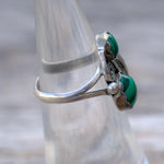 Vintage Sterling 2-Stone Malachite Feather Ring 5.5