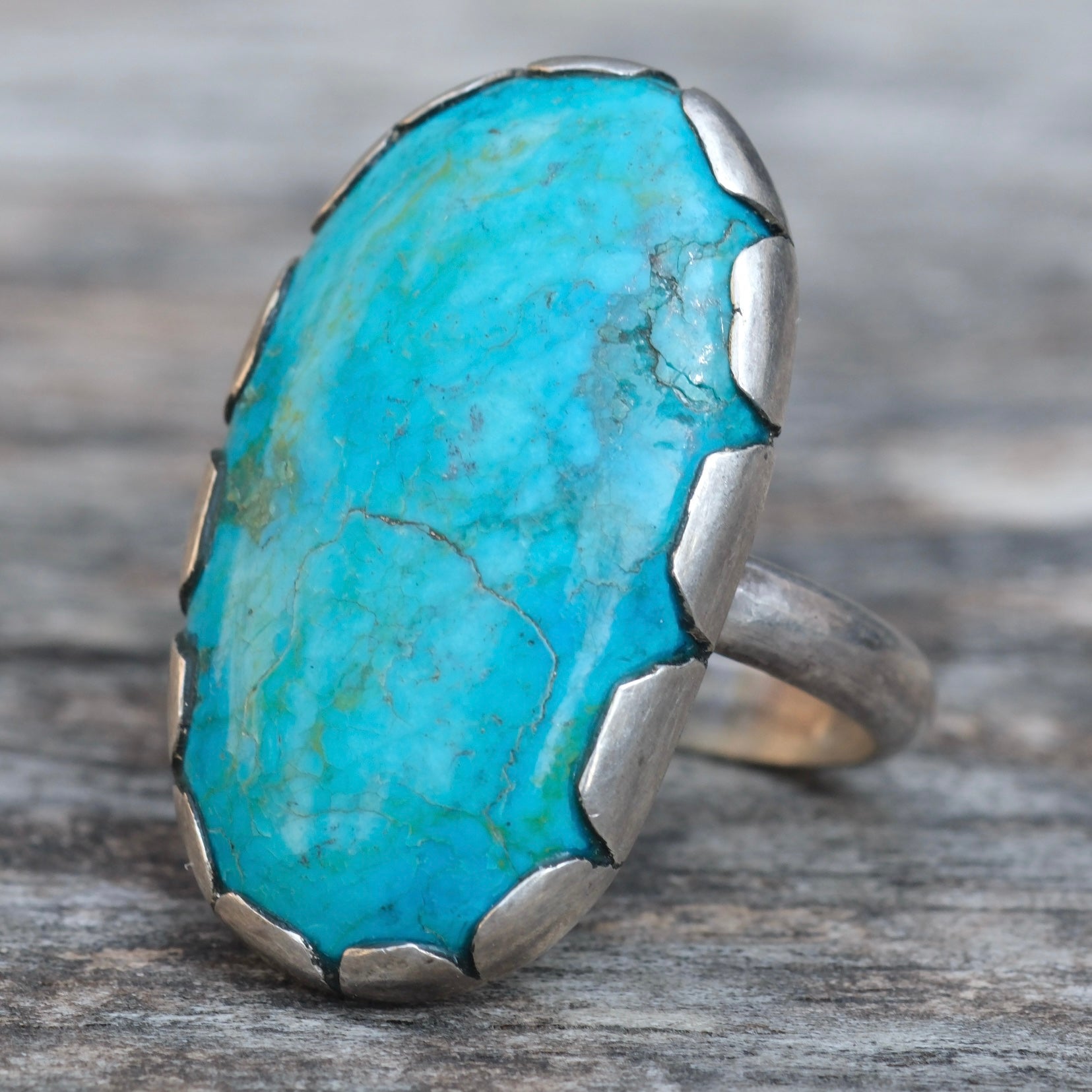 Vintage Sterling Turquoise Ring 6.75
