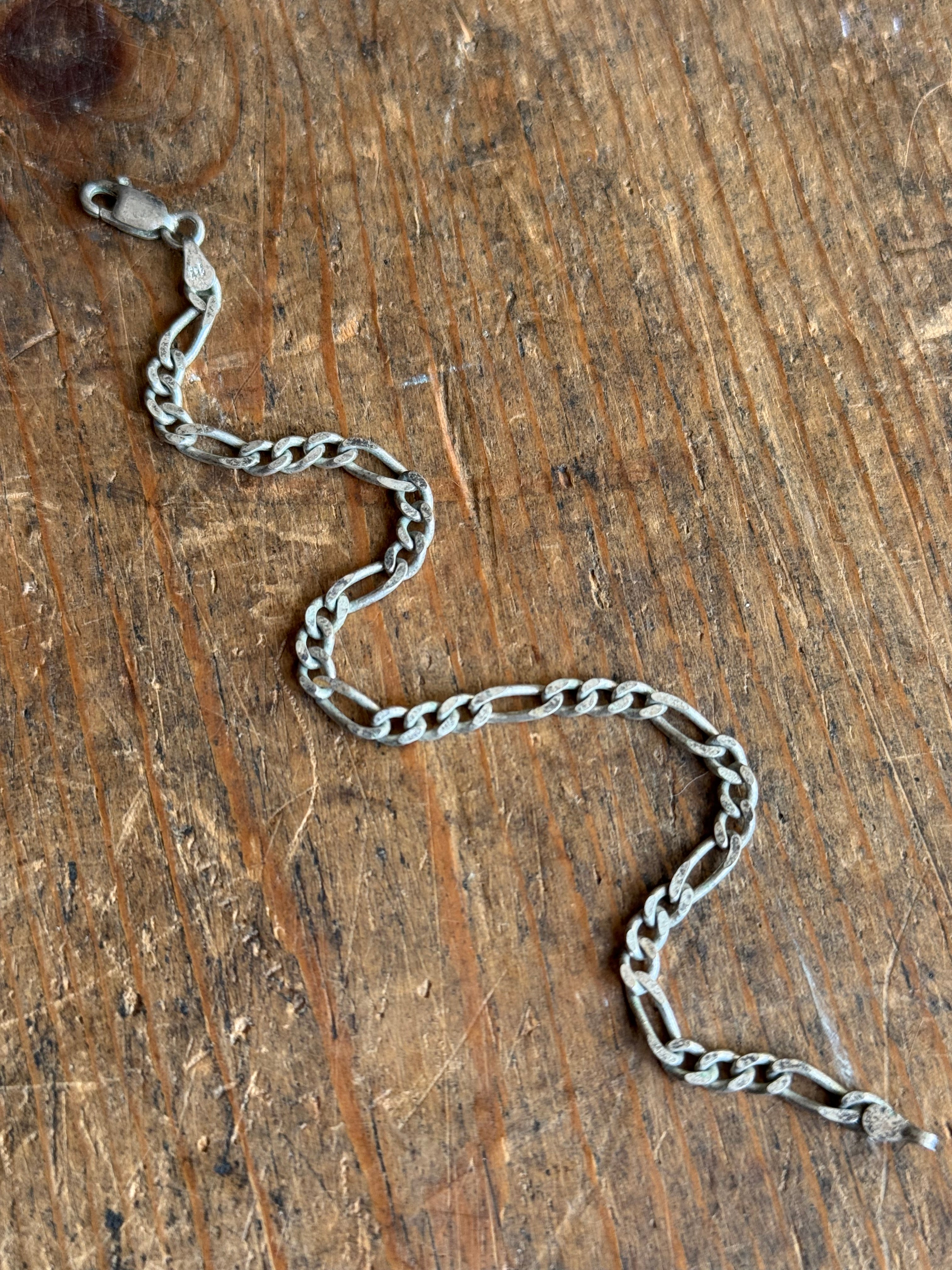 Vintage Sterling Silver 6.75” Figaro Chain Bracelet